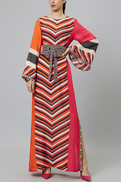 Multicolour colour blocking panel dress