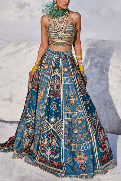 Multicolour elephant print lehenga set