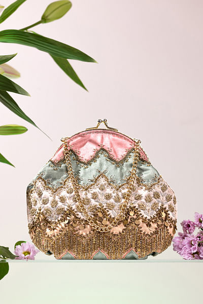 Multicolour embroidered clutch bag