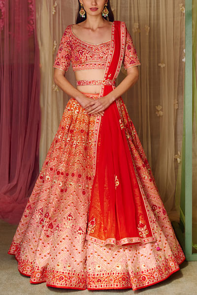 Multicolour embroidered lehenga set