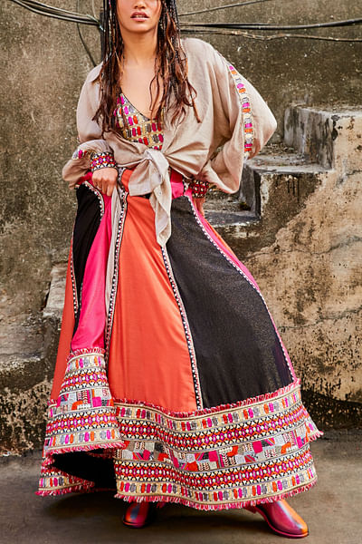 Multicolour embroidered lehenga set