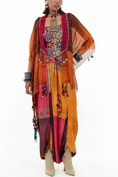 Multicolour embroidered sheer silk jacket