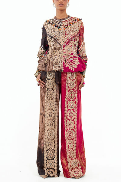 Multicolour embroidered sweatshirt set