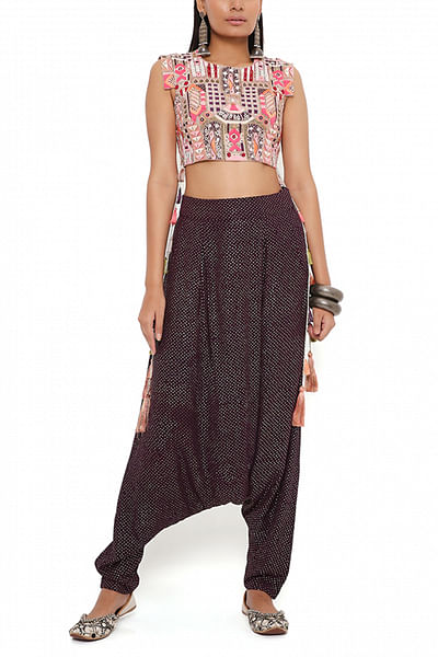 Multicolour embroidered top and harem pants