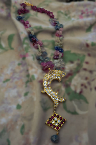 Multicolour fish tourmaline necklace