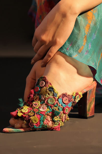 Multicolour floral crochet heels