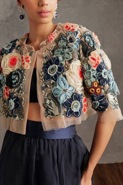 Multicolour floral embroidered jacket