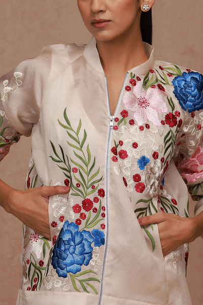 Multicolour floral embroidered jacket