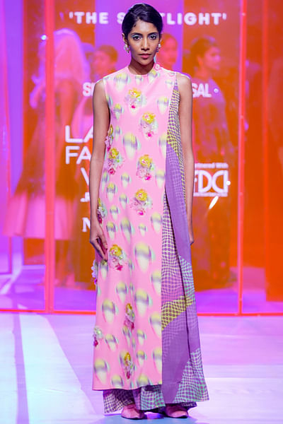 Multicolour floral embroidery cape and jumpsuit
