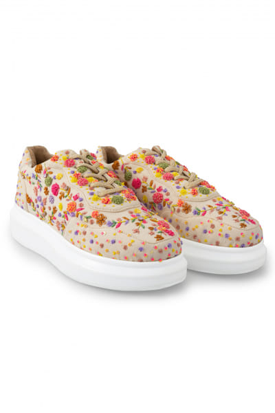 Multicolour floral embroidery sneakers