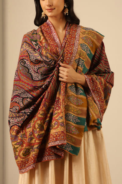 Multicolour floral kalamkari pashmina shawl