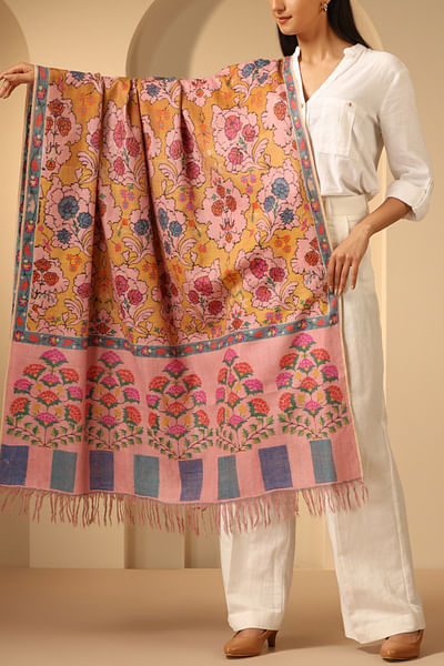 Multicolour floral kani work pashmina shawl