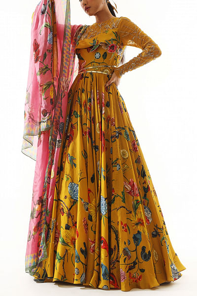 Multicolour floral print anarkali set