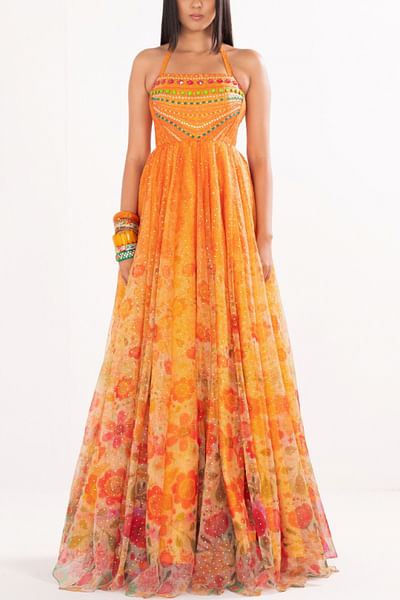 Multicolour floral print gown