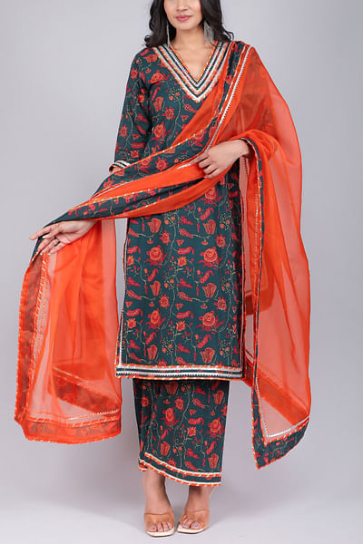 Multicolour floral print kurta set