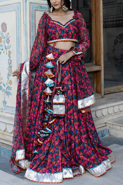 Multicolour floral print lehenga set