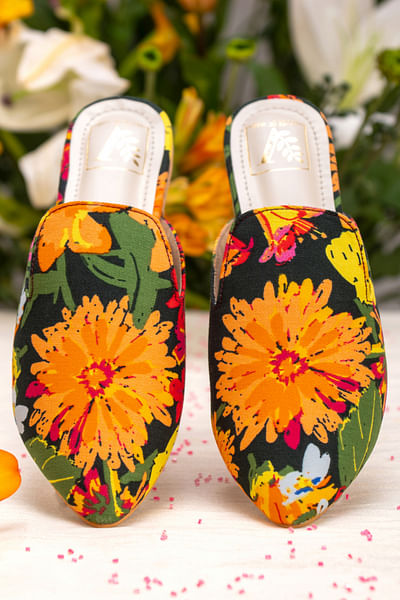 Multicolour floral print mules