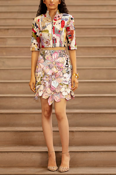 Multicolour floral print short skirt