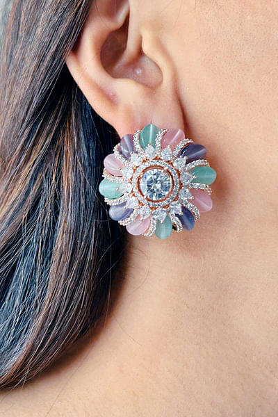Multicolour floral stone stud earrings