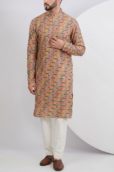 Multicolour geometric embroidery kurta