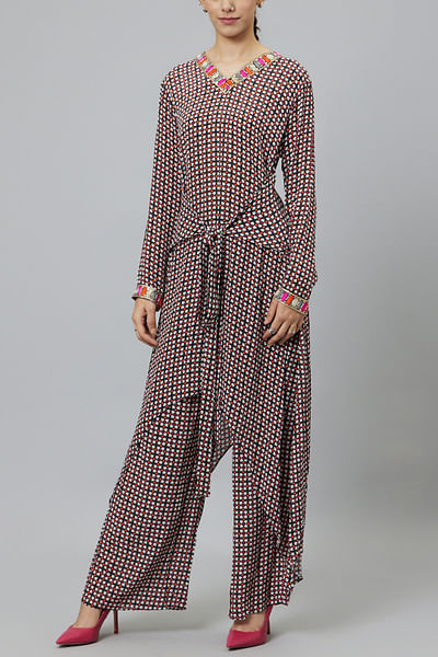 Multicolour geometric print tunic set