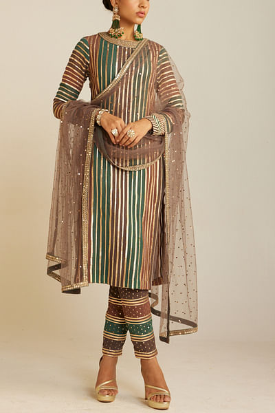 Multicolour gota detail straight kurta set