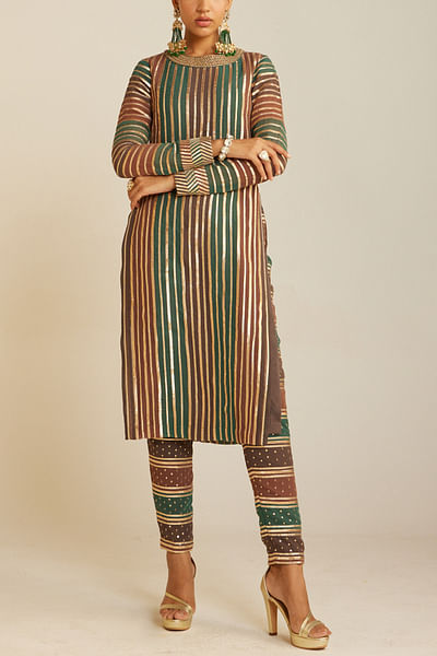 Multicolour gota work straight kurta set