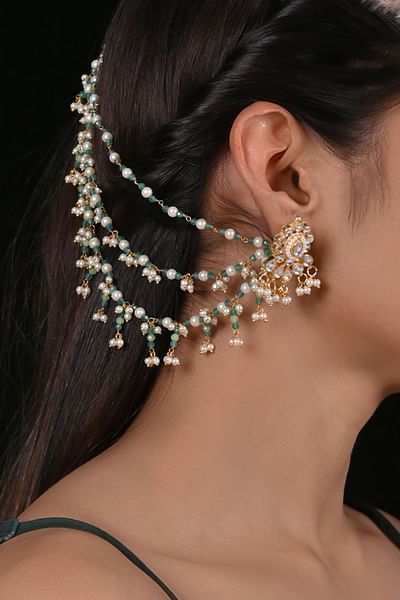 Multicolour jadau kundan extension earrings