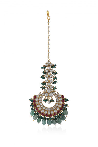 Riana Jewellery Multicolour jadtar stones embellished maang tikka RJEMAY23D117