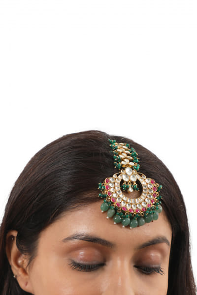 Riana Jewellery Multicolour jadtar stones embellished maang tikka RJEMAY23D117