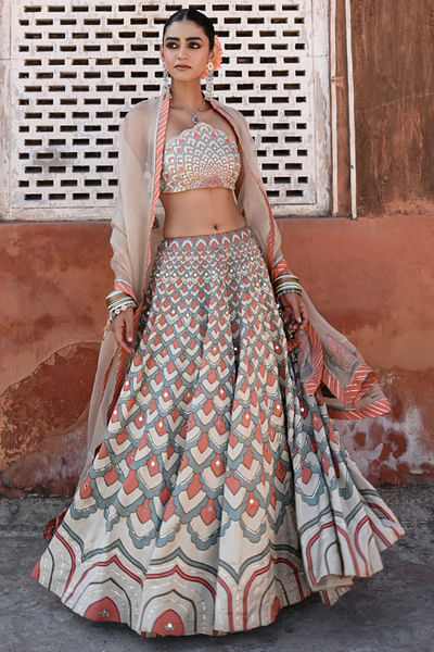 Multicolour Jaipur pagoda printed lehenga set