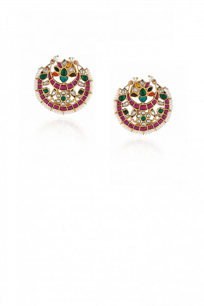 Multicolour kundan and navratna stone stud earrings