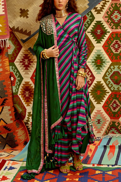 Multicolour leheriya angrakha set