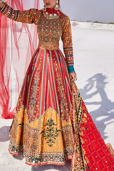 Multicolour mughal bandhani print lehenga set