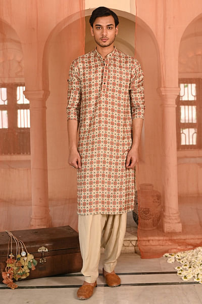 Multicolour Mughal printed kurta set
