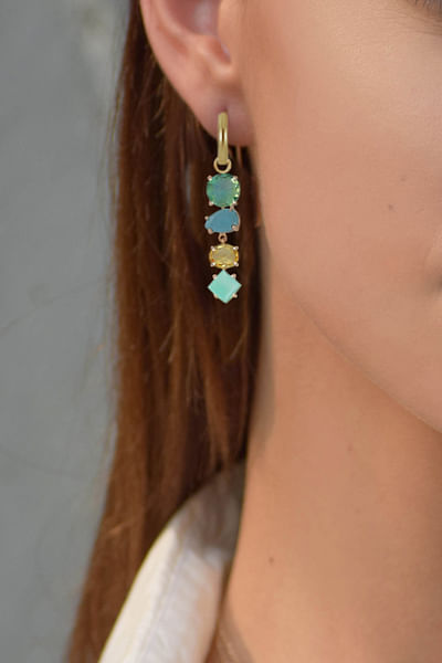 Multicolour natural crystal drop earrings
