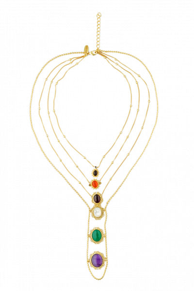 Multicolour navratna layered necklace
