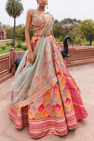 Multicolour ogee banarasi lehenga set