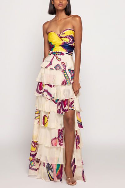 Multicolour paisley print layered dress