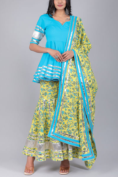 Multicolour paisley print sharara set
