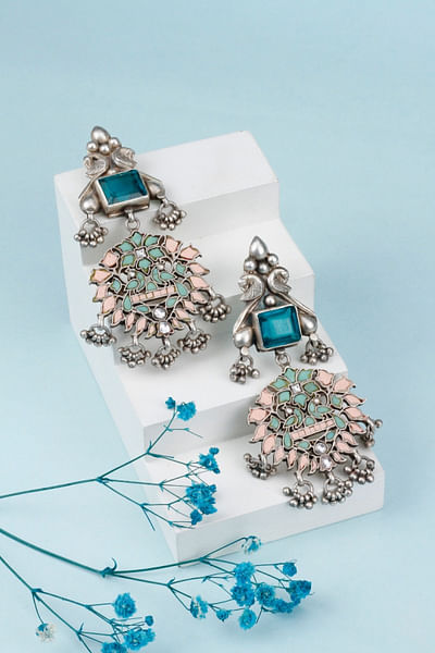 Multicolour peacock embellished danglers