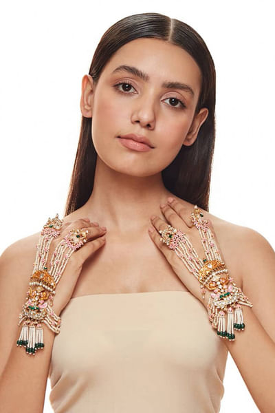 Multicolour pearl and meenakari hathphool