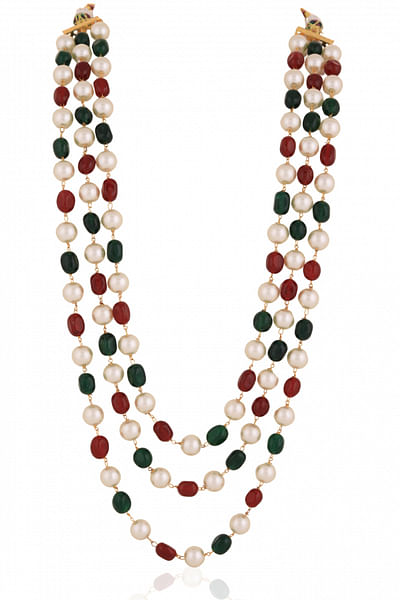 Multicolour pearl bead layered necklace