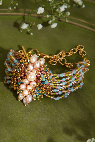 Multicolour pearl embellished bracelet