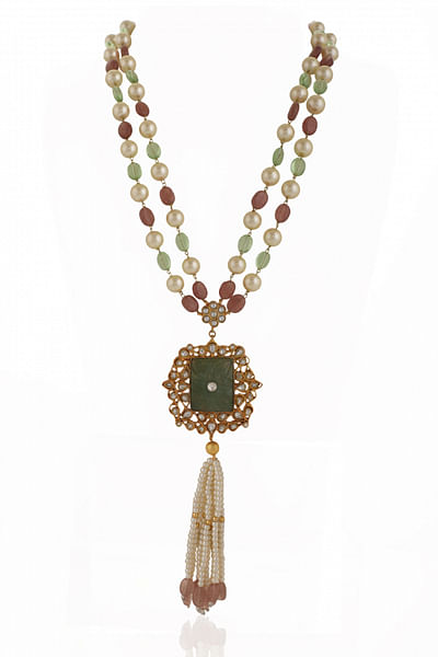Multicolour pearl tassel necklace
