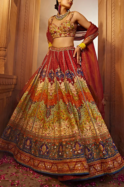 Multicolour Persian floral print lehenga set