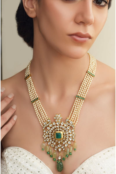 Multicolour polki bead layered necklace