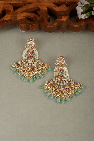 Multicolour polki chandelier earrings