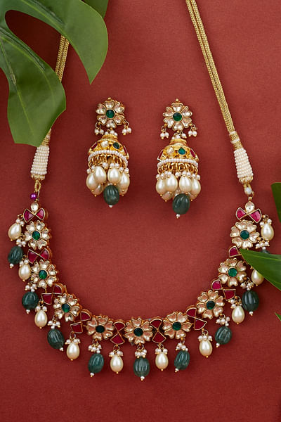 Multicolour polki kundan floral necklace set