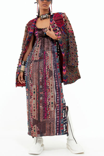 Multicolour printed dress and jacket